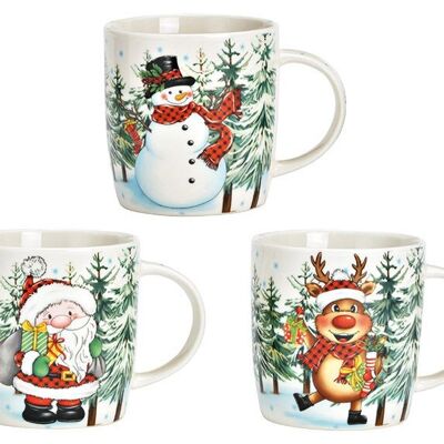 Tazza con decorazioni natalizie, Babbo Natale, pupazzo di neve, cervo in porcellana colorata 3 volte, (L/A/P) 12x9x8 cm 340 ml