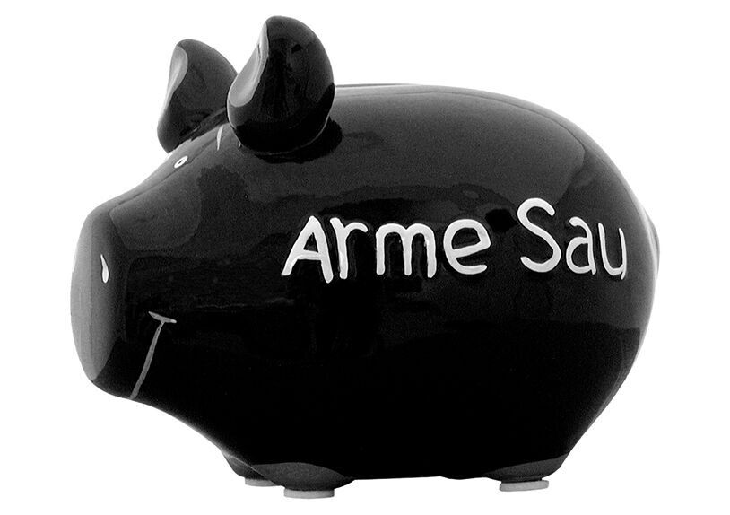 Salvadanaio KCG maialino, maiale povero in ceramica nera (L/A/P) 12,5x9x9 cm