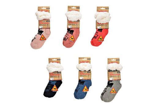 Kinder Hüttensocken, Teddy mit ABS 100% Acrylic, 22-26, 24-31, 32-34 Bunt 6-fach