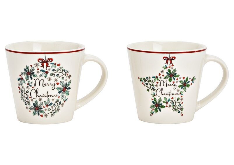 Tazza Merry Christmas in porcellana bianca, 2 volte, (L/A/P) 13x9x9 cm 340 ml