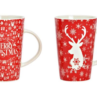 Mug décor de Noël, cerf, Joyeux Noël, en porcelaine rouge, 2 plis, (L/H/P) 12x13x9cm 420ml