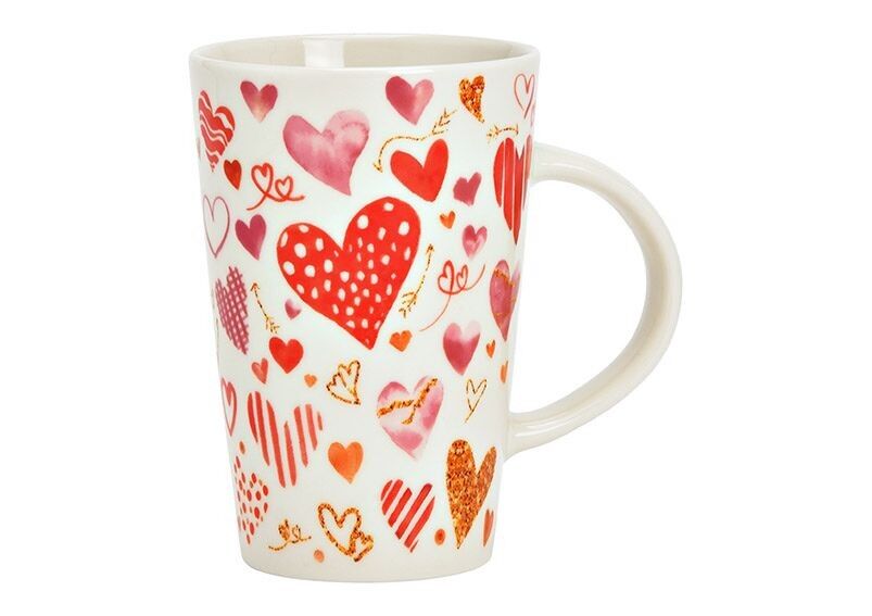 Mug heart decor made of porcelain red (W/H/D) 12x13x8cm 420ml