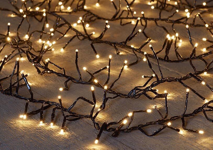 1,3-1,6m Treecluster 7,5m/576led Warm Weiß - 4m Zuleitung Schwarz - Inn-aus Ip44 Transfo An/ 8/16s Timer / Aus / Dimmer