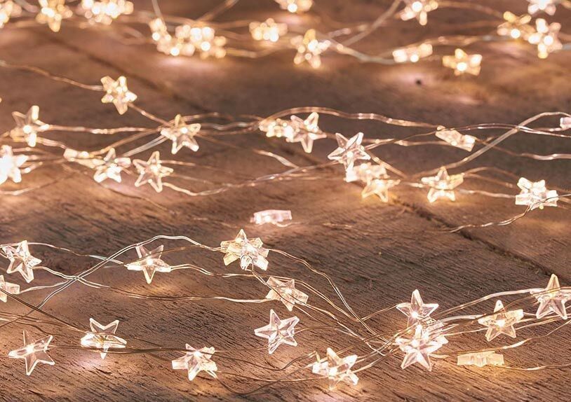 Lichterkette Led Cascade Stern Silberdraht 40l/8x0,5m Warm Weiß - 6/18h Timer 2xAA/Ip20