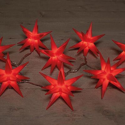 Guirlande lumineuse 10 pièces 3D étoile rouge 12cm / 10led blanc chaud 1,5m / 5m câble transparent / Transformateur IP44 avec minuterie 8/16h