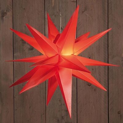 3D Stern Rot 60cm / 10led Warmweiss / 1,5m Transparente Zuleitung / 3xAA 6/18 Timer Ip44