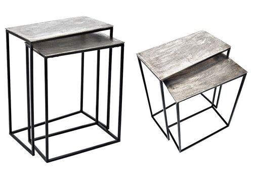 Tisch Set aus Metall rechteckig, Silber 2er Set, (B/H/T) 49x60x26cm 43x55x23cm
