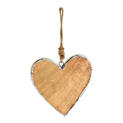 Corazón colgante con borde plateado de madera de mango natural (An/Al/Pr) 15x15x1cm