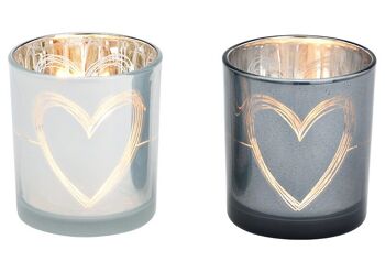 Lanterne décor cœur en verre blanc, noir 2 fois, (L/H/P) 7x8x7cm