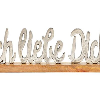 Aufsteller Schriftzug, Ich liebe dich, auf Mangoholzsockel aus Metall Silber (B/H/T) 40x14x5cm