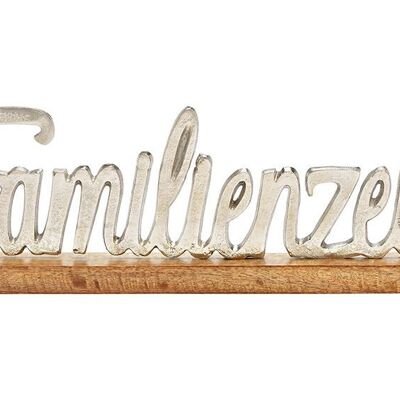 Aufsteller Schriftzug, Familienzeit, auf Mangoholzsockel aus Metall Silber (B/H/T) 40x14x5cm