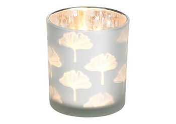 Lanterne décor Ginkgo en verre blanc, argent (L/H/P) 7x8x7cm