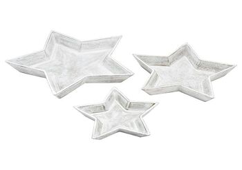 Set d'assiettes étoile en bois blanc, lot de 3, (L/H/P) 39x3,5x39cm 32x3x32cm 24x2,5x24cm