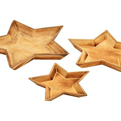 Juego de platos estrella de madera natural, juego de 3, (an/al/pr) 39x3,5x39cm 32x3x32cm 24x2,5x24cm