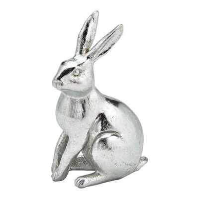 Hase aus Poly Silber (B/H/T) 8x12x6cm