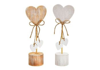 Support coeur en bois, blanc, naturel, 2 fois (L/H/P) 8x22x5cm