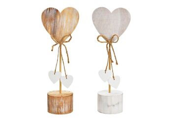 Support coeur en bois, blanc, naturel, 2 fois (L/H/P) 10x28x6cm