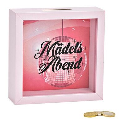 Spardose Mädelsabend aus Holz, Glas Pink/Rosa (B/H/T) 15x15x5cm