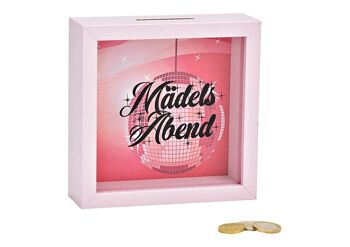 Tirelire de soirée pour filles en bois, verre rose/rose (L/H/P) 15x15x5cm
