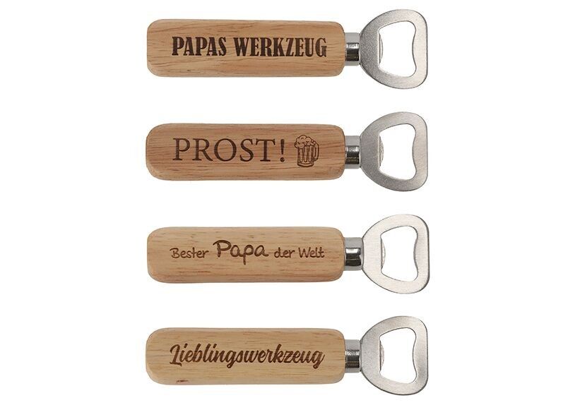 Detto apribottiglie in legno, metallo naturale 4 volte, (L/A/P) 4x14x1,7 cm