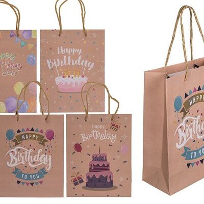 Geschenktüte, Happy Birthday, aus Papier/Pappe Braun 4-fach, (B/H/T) 18x23x8cm