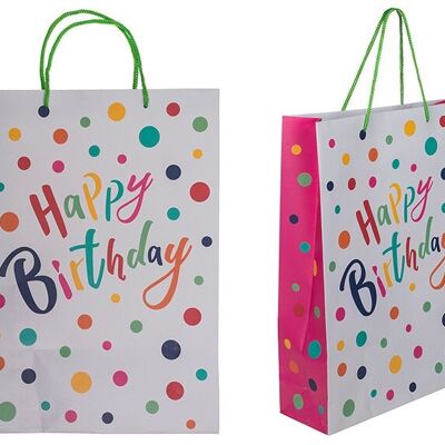 Sacchetto regalo Buon Compleanno con pois colorati in carta/cartone grigio (L/A/P) 25x34x8cm