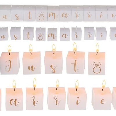 Bloque de velas con escritura, Recién casados ​​en caja de plástico de cera blanca, juego de 12, (An/Al/Pr) 36x3x3cm