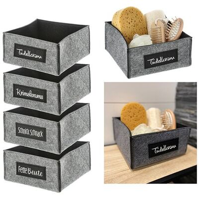 Cesta de almacenamiento con texto, de fieltro gris, 4 compartimentos, (an/al/pr) 19x10x19cm