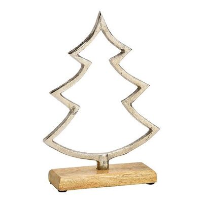 Aufsteller Tannenbaum auf Mangoholz Sockel aus Metall Silber (B/H/T) 20x27x5cm