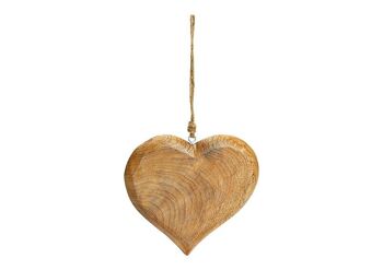Coeur suspendu en bois de manguier naturel (L/H/P) 20x20x2cm