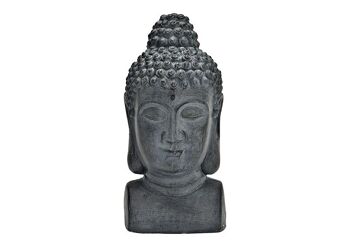 Tête de Bouddha en poly gris (L/H/P) 15x31x16cm