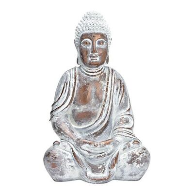 Buddha seduto in polioro, bianco (L/A/P) 32x52x25 cm