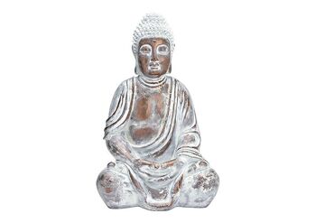 Bouddha assis en poly or, blanc (L/H/P) 32x52x25cm