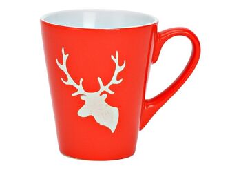 Mug décor cerf en faïence rouge (L/H/P) 12x10x9cm 200ml