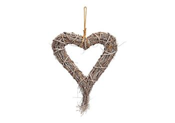 Coeur suspendu en branches d'orme naturel (L/H/P) 40x50x8cm