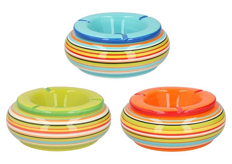 Posacenere in ceramica, colorato, 3 scomparti, (L/A/P) 17x17x8 cm