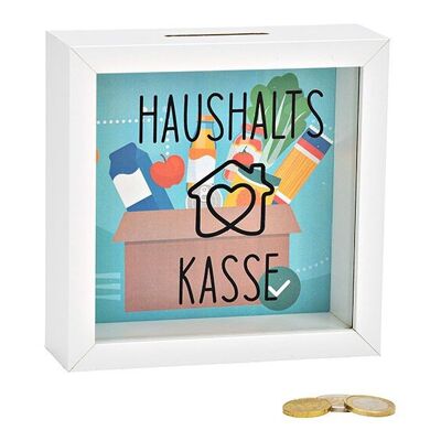 Spardose HAUSHALTSKASSE aus Holz, Glas Weiß (B/H/T) 15x15x5cm