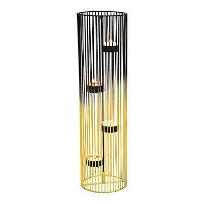 Portavelas para 4 velas de metal negro/dorado (An/Al/Pr) 12x42x12cm