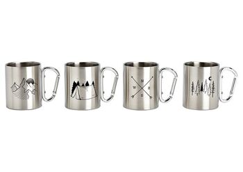 Mug de voyage en acier inoxydable avec mousqueton, double paroi en métal 4 plis, (L/H/P) 8x9x4cm