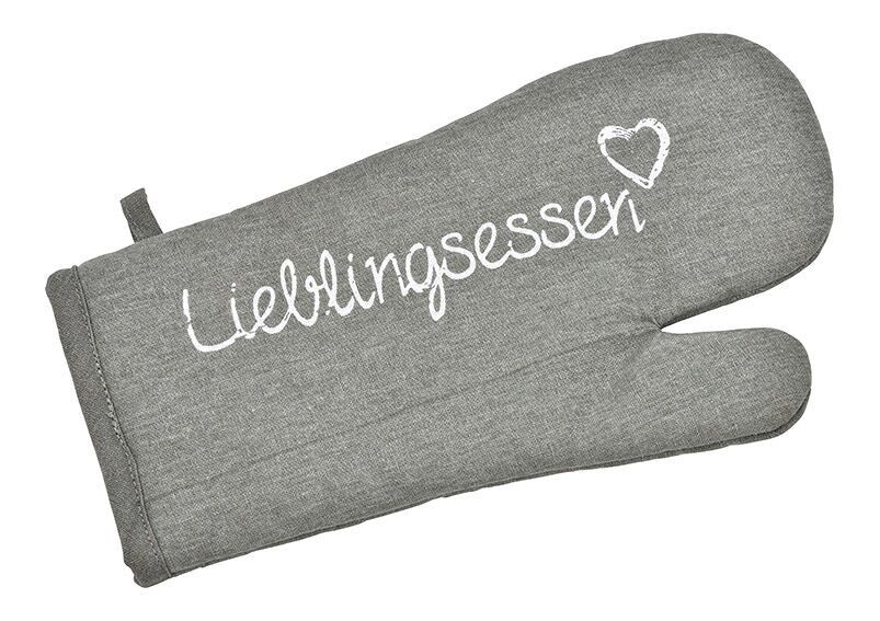 Manopla para horno, comida favorita de textil gris (An/Al/Pr) 17x32x1cm