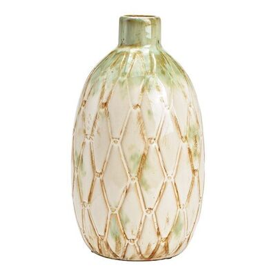 Vaso in ceramica crema, verde (L/A/P) 17x30x17 cm