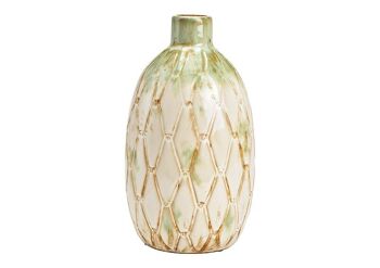 Vase en céramique crème, vert (L/H/P) 17x30x17cm