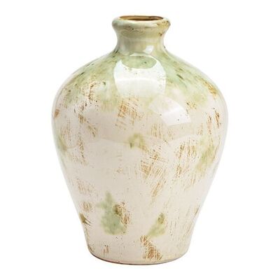 Vaso in ceramica crema, verde (L/A/P) 15x20x15 cm