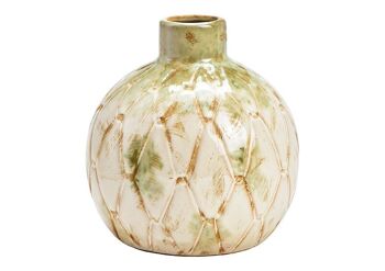Vase en céramique crème, vert (L/H/P) 17x18x17cm