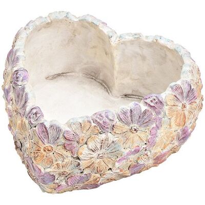 Maceta corazón, decoración floral de cemento violeta (An/Al/Pr) 21x9x21cm