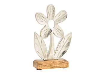 Support à fleurs sur socle en bois de manguier en métal argenté (L/H/P) 12x20x5cm