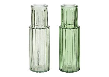 Vase en verre vert, 2 parties, (L/H/P) 8x25x8cm