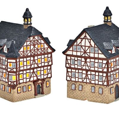 Lichthaus Rathaus Grünberg en porcelaine colorée (L/H/P) 14x22x15cm