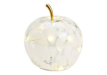 Apple avec 20 LED avec minuterie 6/18 en verre blanc (L/H/P) 16x17x16cm