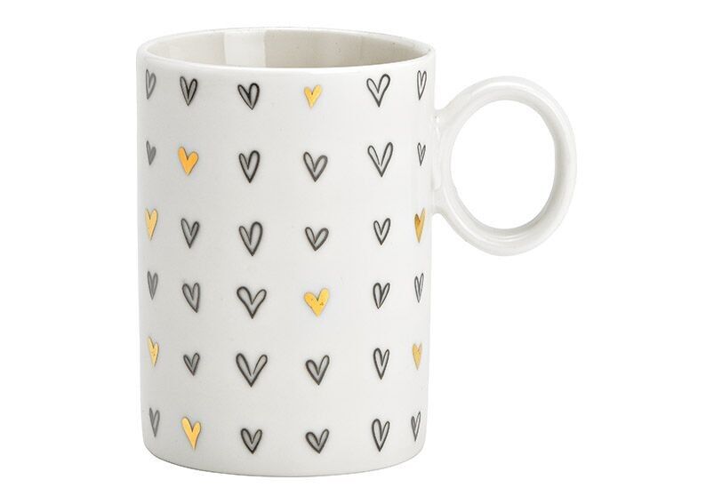 Mug heart decor made of porcelain white, gold (W/H/D) 11x10x7cm 330ml